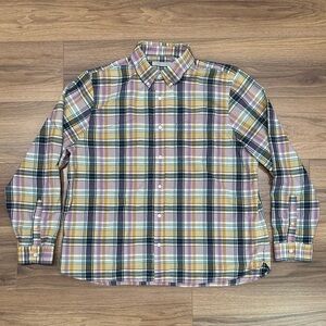 Outerknown Organic Cotton Long Sleeve Button Down Shirt Purple/Orange Plaid XXL